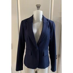J Crew Herringbone Cutaway Blazer Preppy Blue Single Button Jacket Size 4 Womens